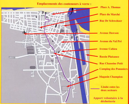 plan des containers de verres à Ouistreham Riva-Bella