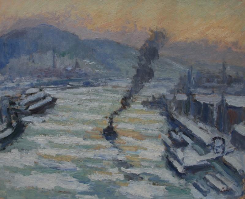 Léonard Bordes, Glaçons sur la Seine à Rouen 1931